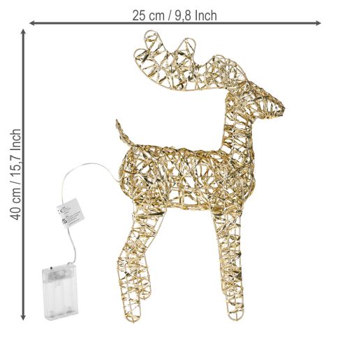 Itens Decoração de Natal de metal com rena LED para ambientes internos, dourada, altura 40 cm