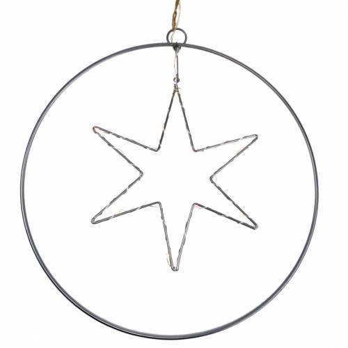 Floristik24 Estrela LED em anel decorativo para pendurar em metal prateado Ø30cm