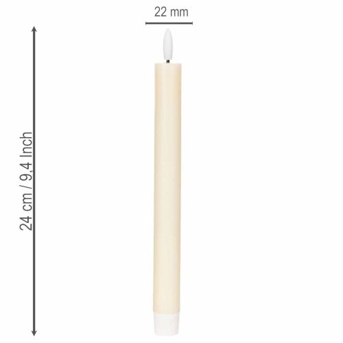 Vela cônica de LED branca com luz branca quente, 24 cm, com temporizador, 2 unidades. | Floristik24.pt