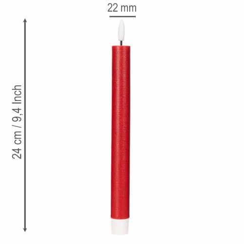 Vela cônica de LED, vermelha com luz branca quente, 24 cm, 2 peças | Floristik24.pt