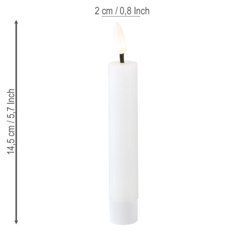 Itens Vela LED em bastão, vela de cera branca, LED branco quente, 14,5 cm, 2 peças
