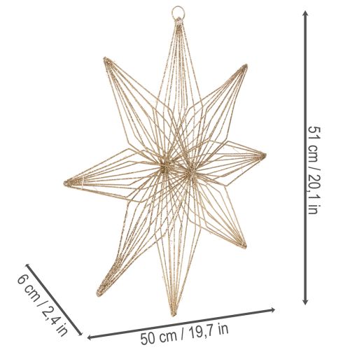 Estrela decorativa de LED feita de arame para pendurar, para uso interno, funciona com bateria, 51 cm | Floristik24.pt