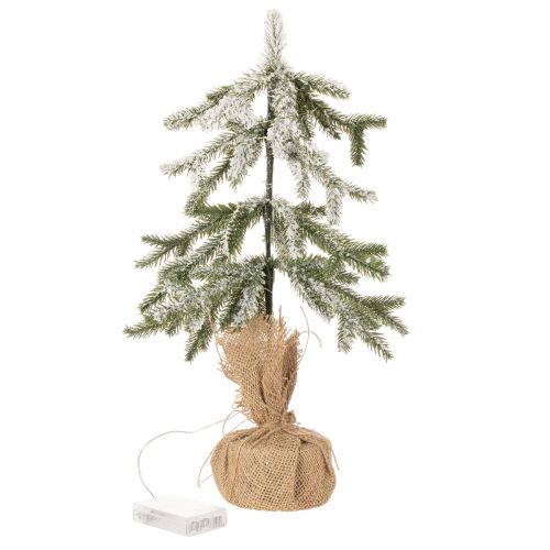 Planta artificial com neve, árvore de Natal LED em saco de juta, funciona a pilhas, para uso interior, 50 cm | Floristik24.pt
