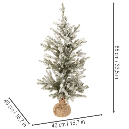 Árvore de Natal artificial com neve artificial, em saco de juta, 40 LEDs, para uso interno, 85 cm | Floristik24.pt