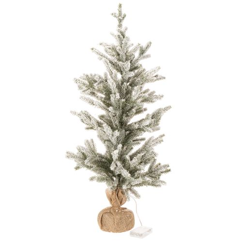 Árvore de Natal artificial com neve artificial, em saco de juta, 40 LEDs, para uso interno, 85 cm | Floristik24.pt