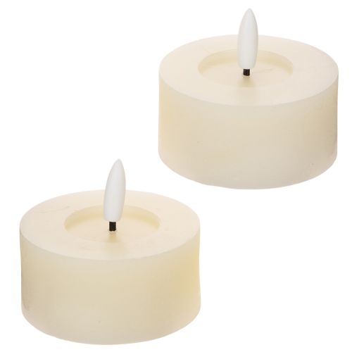 Vela de LED, branco quente, efeito de cintilação e temporizador, cera verdadeira, funciona a bateria, 7 cm, 2 unidades | Floristik24.pt
