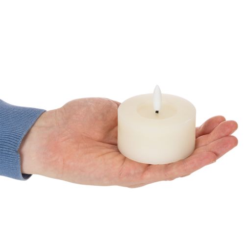 Vela de LED, branco quente, efeito de cintilação e temporizador, cera verdadeira, funciona a bateria, 7 cm, 2 unidades | Floristik24.pt