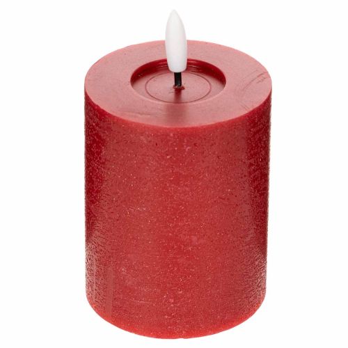 Vela pilar de LED feita de cera verdadeira na cor vermelha com temporizador e luz branca quente, 12 cm