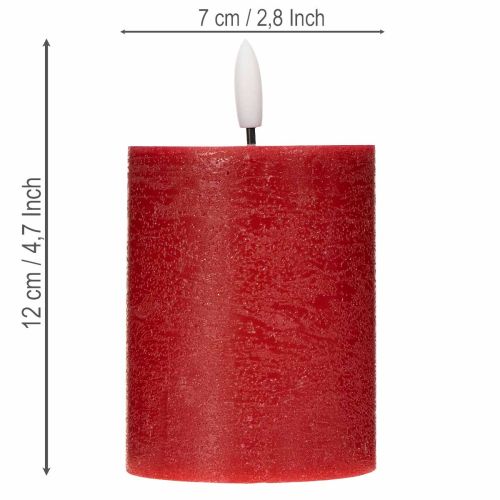 Vela pilar de LED feita de cera verdadeira na cor vermelha com temporizador e luz branca quente, 12 cm | Floristik24.pt