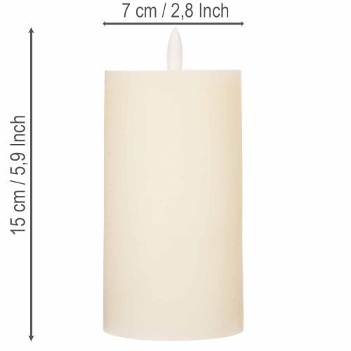 Vela pilar de LED feita de cera verdadeira na cor branca com função de temporizador, branco quente, 15 cm | Floristik24.pt