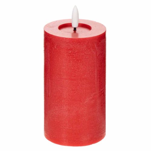 Vela pilar LED vermelha com temporizador e luz branca quente, feita de cera verdadeira, 15 cm comprar | Floristik24.pt