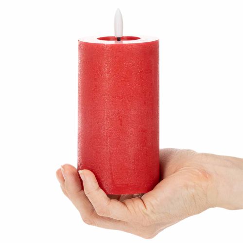 Vela pilar LED vermelha com temporizador e luz branca quente, feita de cera verdadeira, 15 cm | Floristik24.pt