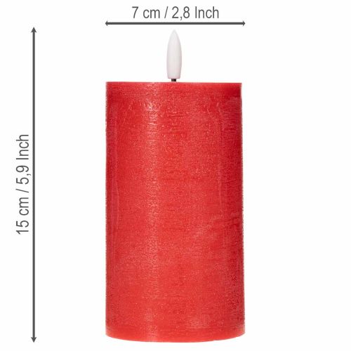 Vela pilar LED vermelha com temporizador e luz branca quente, feita de cera verdadeira, 15 cm | Floristik24.pt
