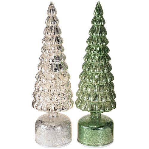 Floristik24 Árvore de Natal LED giratória verde prata H34cm 2 peças