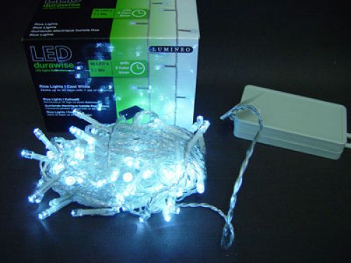 Itens Cadeia leve LED de arroz 96 7,1m com bateria e cronômetro branco frio para fora