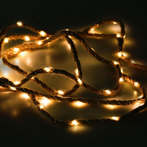 Floristik24 Luzes de fada LED bateria fita de juta branco quente L295cm