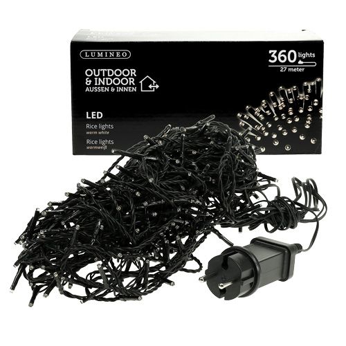 Itens Cadeia de luz de arroz LED 360 27m branco quente para fora/dentro