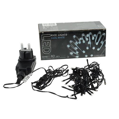 Itens Cadeia de luz de arroz LED 80s 6m para exterior preto/branco