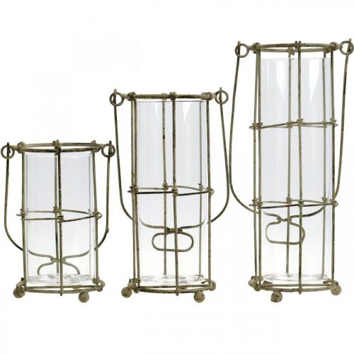 Itens Lanterna de jardim, lanterna de metal Ø8,5cm H23/18,5/14,5cm conjunto de 3