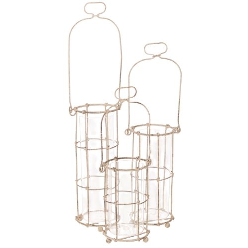 Conjunto de 3 lanternas de jardim em metal, estilo candeeiro de vento, Ø8,5cm A23/18,5/14,5cm.