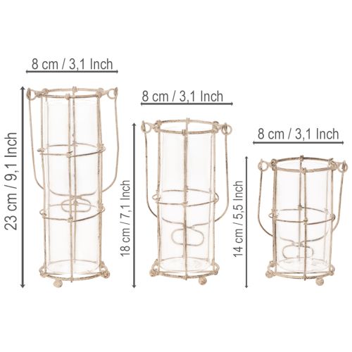 Conjunto de 3 lanternas de jardim em metal, estilo candeeiro de vento, Ø8,5cm A23/18,5/14,5cm. | Floristik24.pt