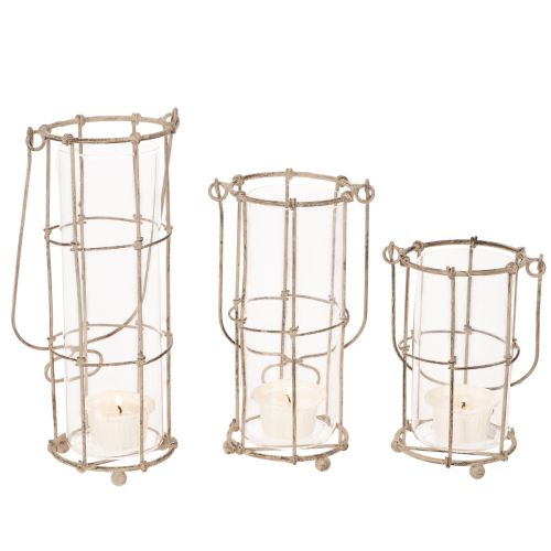 Conjunto de 3 lanternas de jardim em metal, estilo candeeiro de vento, Ø8,5cm A23/18,5/14,5cm. | Floristik24.pt