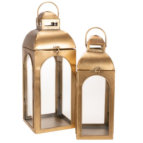 Lanterna de metal com vidro e aparência de latão, 50 cm de altura, conjunto de 2 comprar | Floristik24.pt