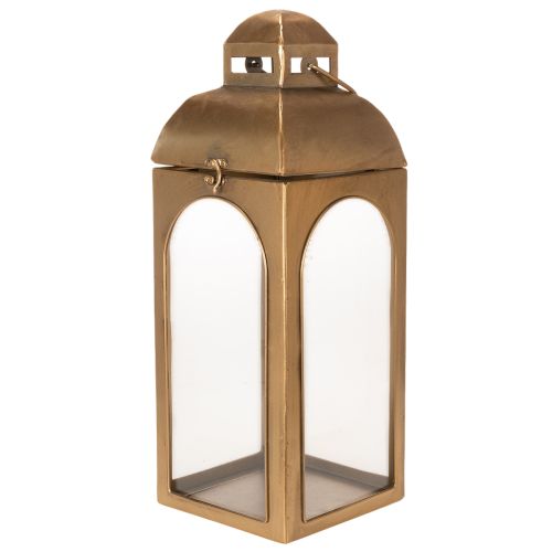 Lanterna de metal com vidro e aparência de latão, 50 cm de altura, conjunto de 2 | Floristik24.pt