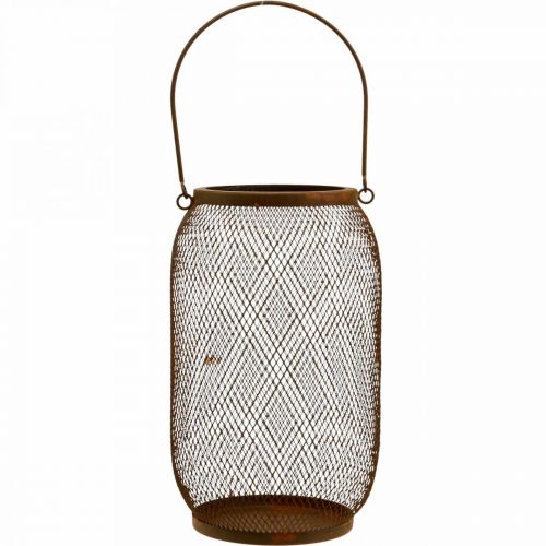 Itens Lanterna decorativa com pega metal ferrugem Ø17cm Alt 28,5cm