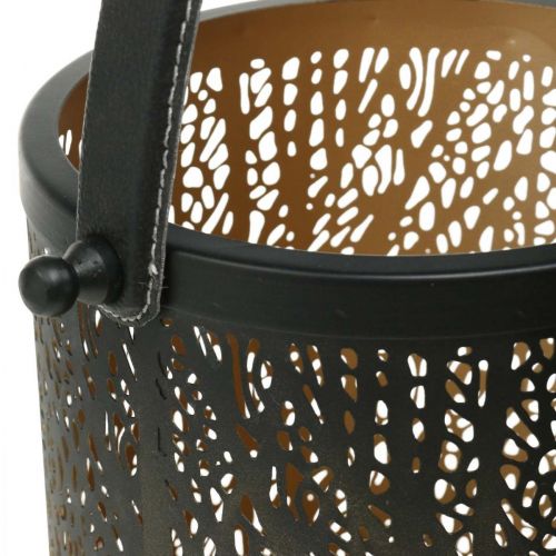 Floristik24 Lanterna de metal, lanterna com árvore, decoração de outono, preto, dourado Ø20 / 19 / 14cm Alt.23,5 / 17 / 12,5cm