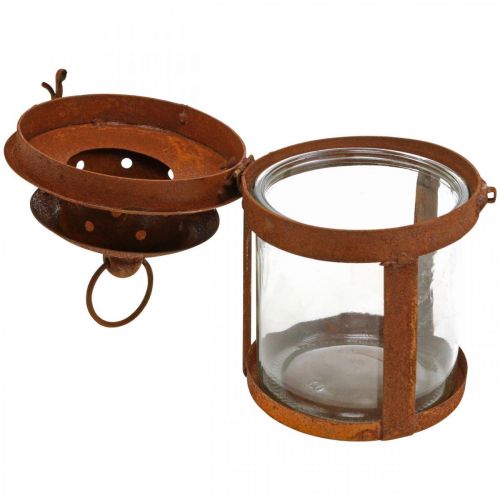 Floristik24 Lanterna de metal com pátina, decoração de verão, lanterna de metal ferrugem H18cm Ø10cm