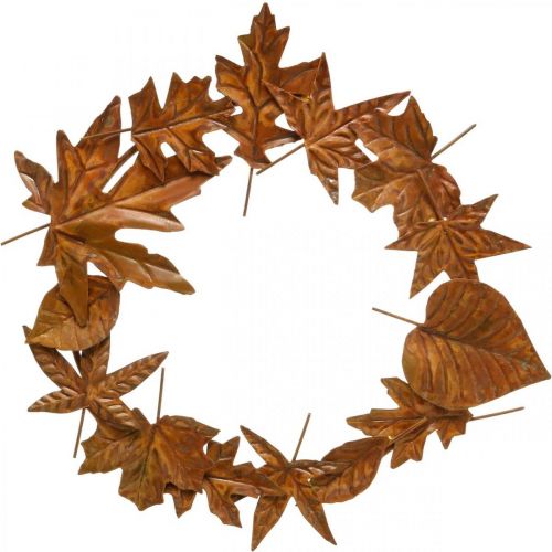 Floristik24 Grinalda de folhas, ferrugem nobre, decoração de metal, grinalda, decoração de outono, floricultura memorial Ø29cm