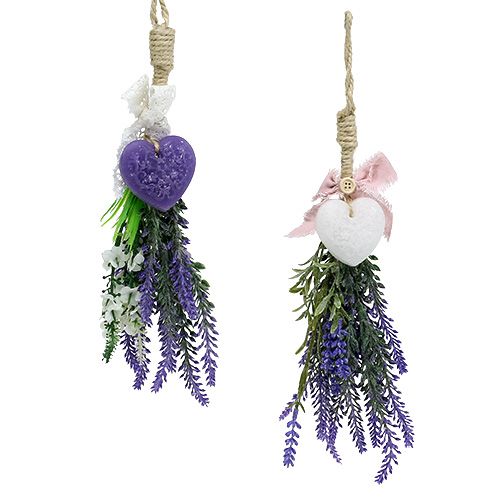 Floristik24 Arbusto de lavanda com coração 25cm sortido. 2pcs