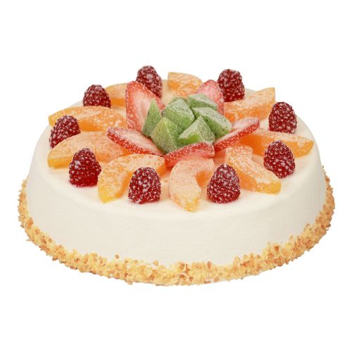 Floristik24 Boneco de comida, bolo artificial com frutas Ø23cm Alt.8,5cm