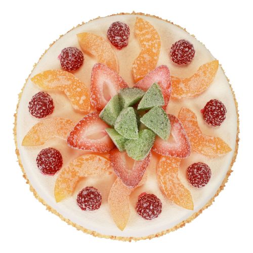 Floristik24 Boneco de comida, bolo artificial com frutas Ø23cm Alt.8,5cm
