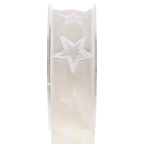 Floristik24 Fita decorativa feita de juta com motivo de estrela em creme 40mm 15m