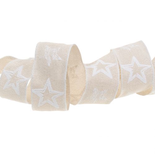 Floristik24 Fita decorativa feita de juta com motivo de estrela em creme 40mm 15m