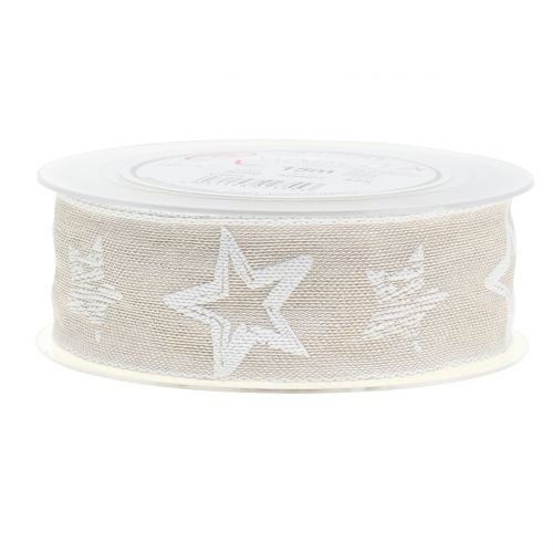 Floristik24 Fita decorativa feita de juta com motivo de estrela em creme 40mm 15m