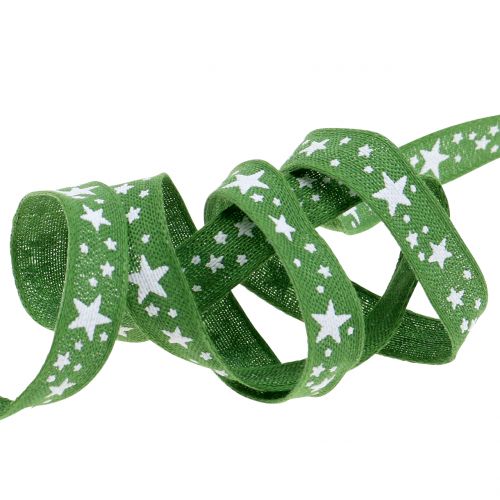 Floristik24 Fita de juta com motivo estrela verde 15mm 15m