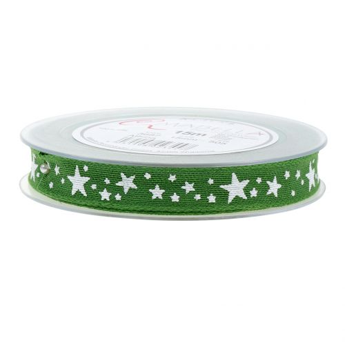 Floristik24 Fita de juta com motivo estrela verde 15mm 15m