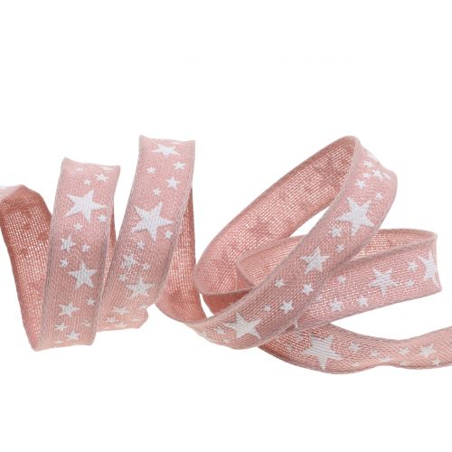 Floristik24 Fita de juta com motivo estrela rosa 15mm 15m