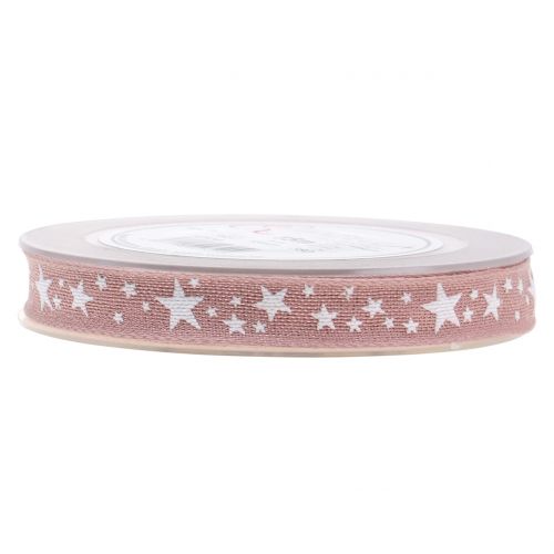 Floristik24 Fita de juta com motivo estrela rosa 15mm 15m
