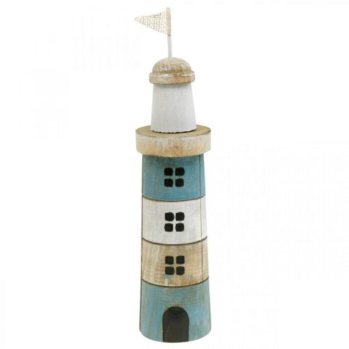 Floristik24 Decoração marítima, farol de madeira, decoração marítima, farol decorativo azul Alt.31cm