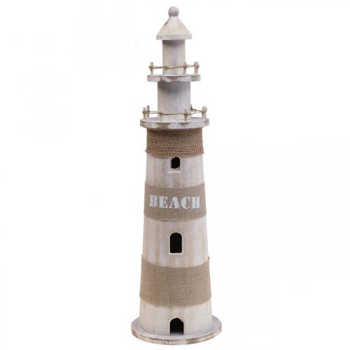 Floristik24 Farol decoração em madeira branca, decoração marítima natural Alt.44cm