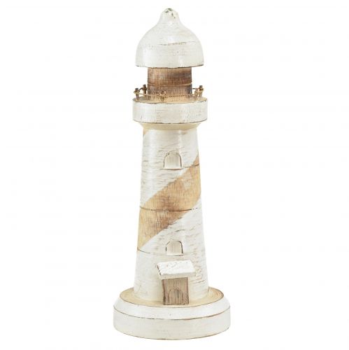 Floristik24 Farol Madeira Decoração Marítima Natural Branco Ø10,5cm Alt.28,5cm