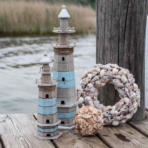 Floristik24 Farol de madeira, decoração marítima natureza, azul e branco shabby chic H35.5cm