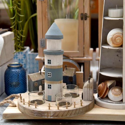 Floristik24 Farol castiçal azul, branco 4 lamparinas Ø25cm A28cm