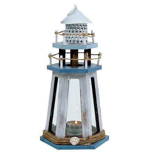 Floristik24 Farol como suporte de tealight azul natural Alt.32cm