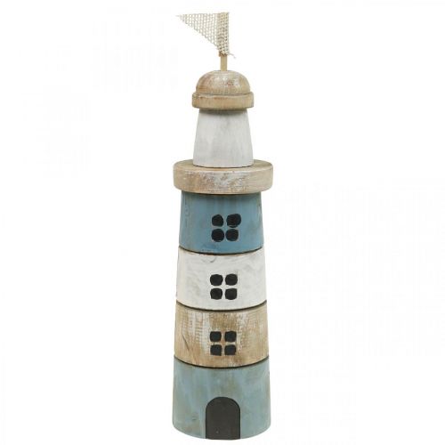 Farol de Madeira Marítimo Deco Azul Branco A 30,5cm