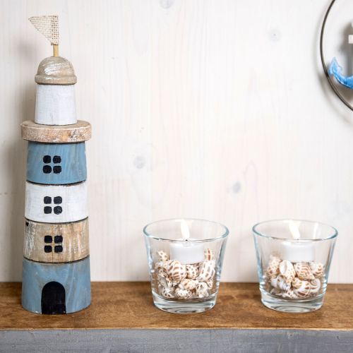 Floristik24 Farol de Madeira Marítimo Deco Azul Branco A 30,5cm